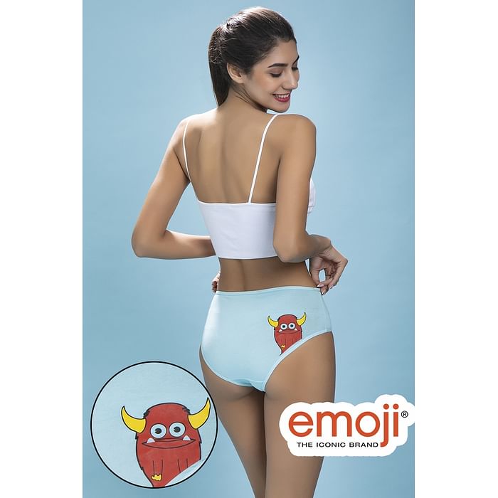 

Clovia Mid Waist Monster Emoji Print Hipster Panty in Powder Blue - Cotton - PN3310A03, Light blue