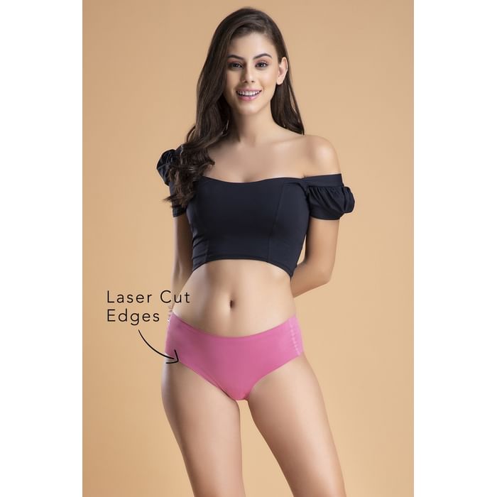 

Clovia Mid Waist Seamless Laser-Cut Hipster Panty in Lilac - PN2430P22, Light pink
