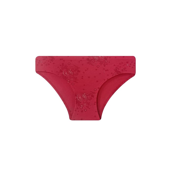 

Clovia Mid Waist Paisley Print Hipster Panty in Crimson Red with Inner Elastic - 100% Cotton - PN3227A14, Pink