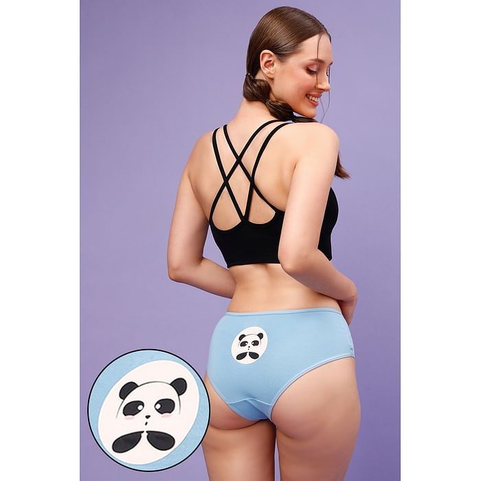 

Clovia Mid Waist Panda Print Hipster Panty in Baby Blue - Cotton - PN3297D03, Light blue