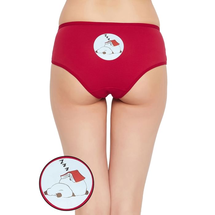 

Clovia Mid Waist Panda Print Hipster Panty in Crimson - Cotton - PN3297B09, Maroon