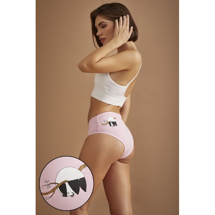 

Clovia Mid Waist Panda Print Hipster Panty in Baby Pink - Cotton - PN3297G22, Light pink