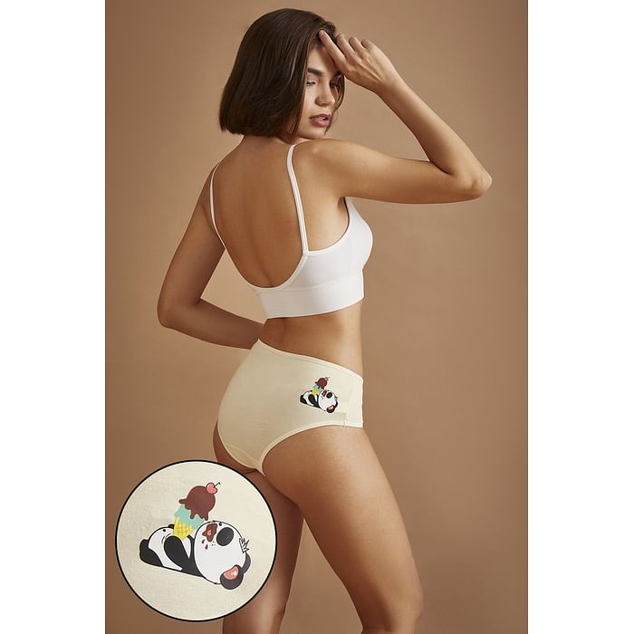

Clovia Mid Waist Panda Print Hipster Panty in Lemon Yellow - Cotton - PN3297B02, Light yellow