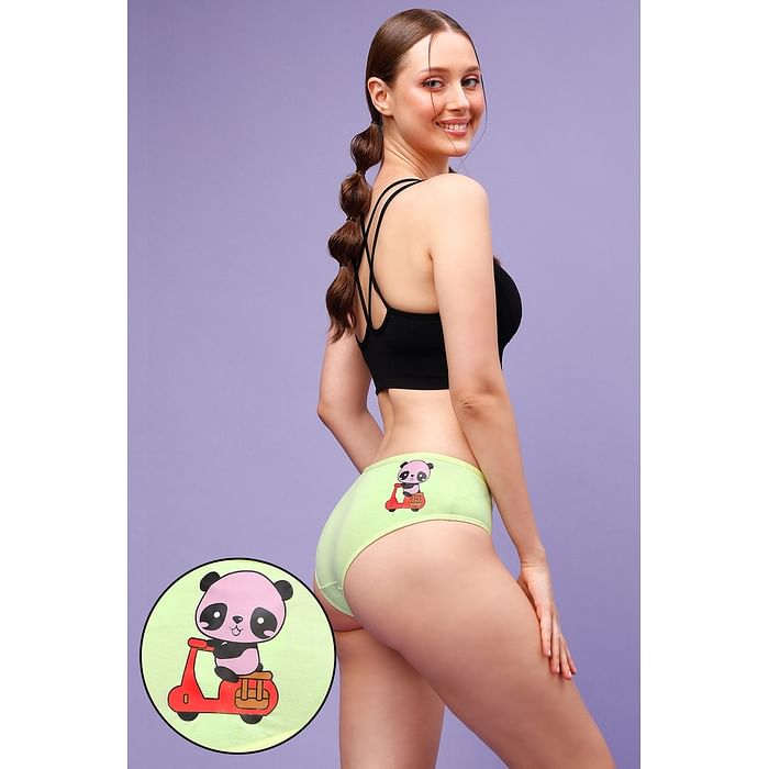 

Clovia Mid Waist Panda Print Hipster Panty in Pastel Green - Cotton - PN3297F11, Light green