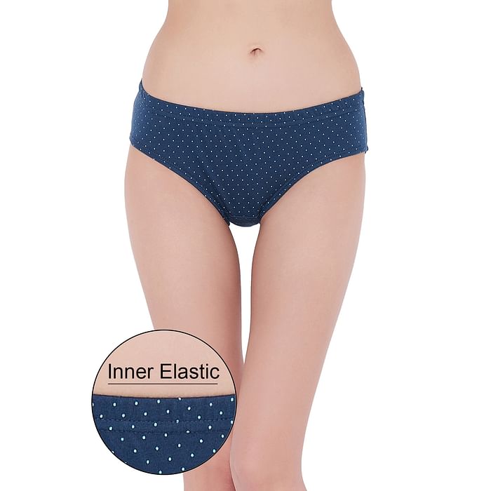 

Clovia Mid Waist Polka Dot Hipster Panty in Blue with Inner Elastic - Cotton - PN2855O08, Navy