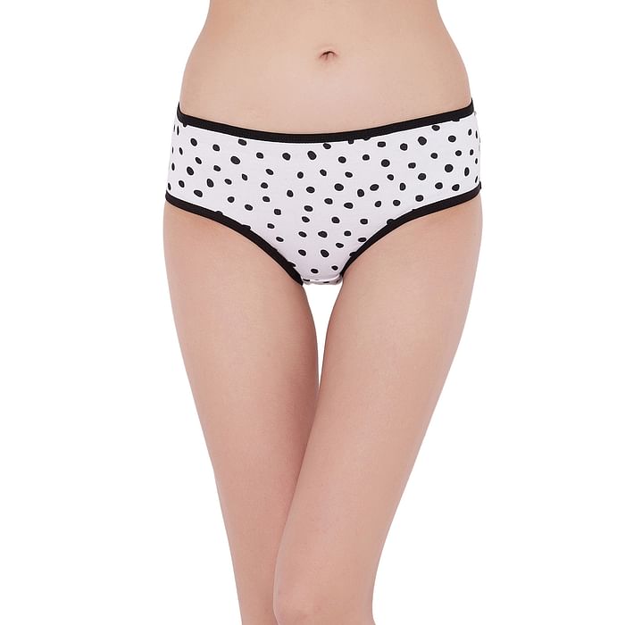 

Clovia Mid Waist Polka Dot Hipster Panty in White - Cotton - PN3229U18