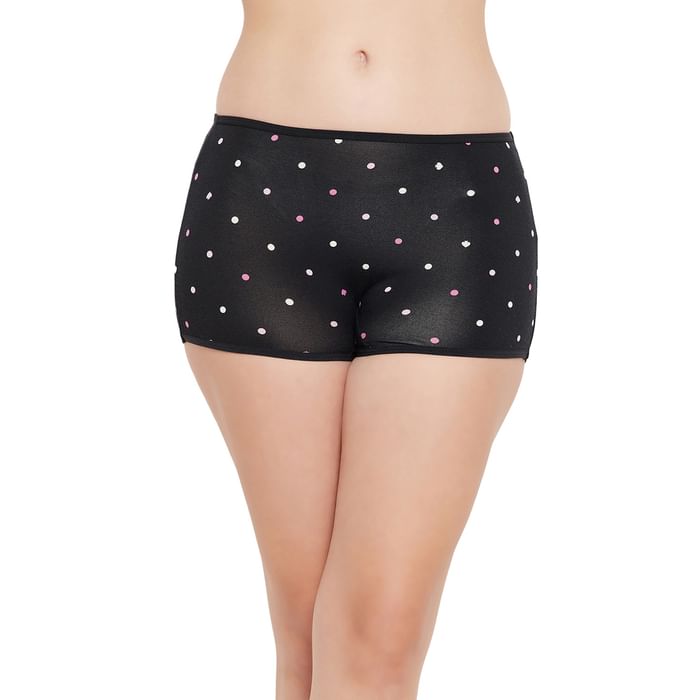 

Clovia Mid Waist Polka Dot Print Boyshorts in Black - PN2260A13