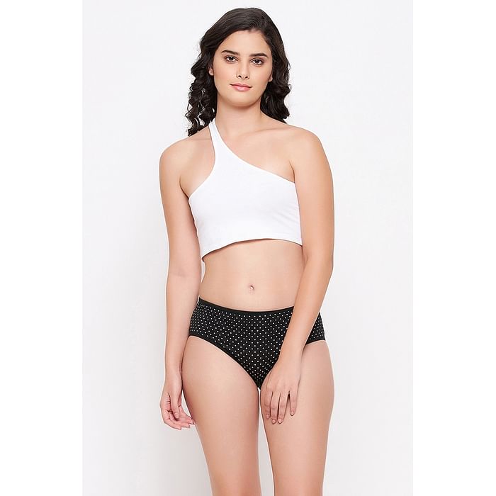 

Clovia Mid Waist Polka Dot Print Hipster Panty in Black - Cotton - PN3411H13