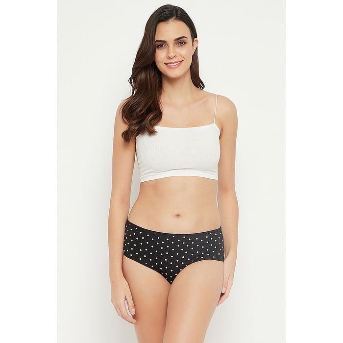 

Clovia Mid Waist Polka Dot Print Hipster Panty in Black - Cotton - PN3411W13