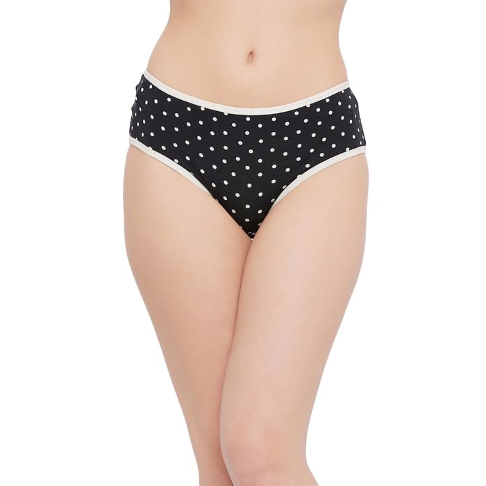 

Clovia Mid Waist Polka Dot Print Hipster Panty in Black - Cotton - PN3411A13