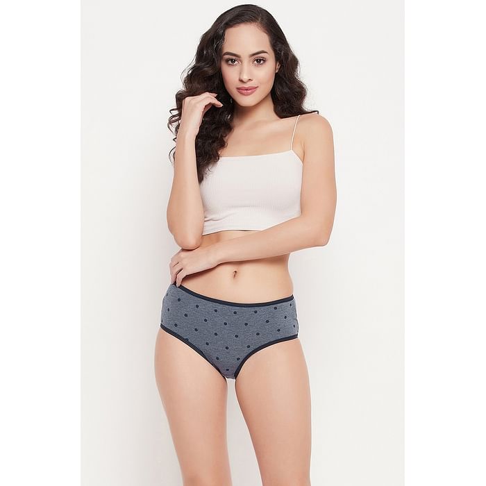 

Clovia Mid Waist Polka Dot Print Hipster Panty in Dark Grey - Cotton - PN3411D05