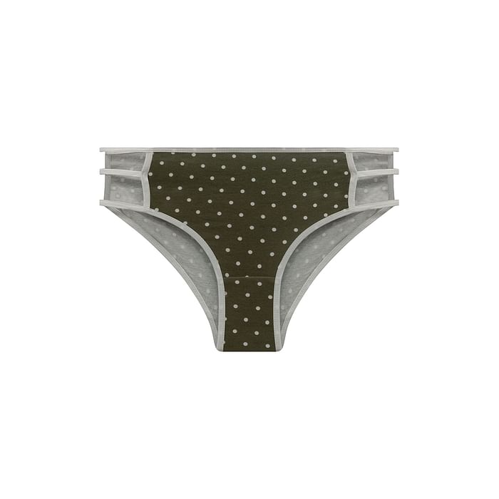 

Clovia Mid Waist Polka Dot Print Hipster Panty in Moss Green with Cage Sides - Cotton - PN3236D11, Light green