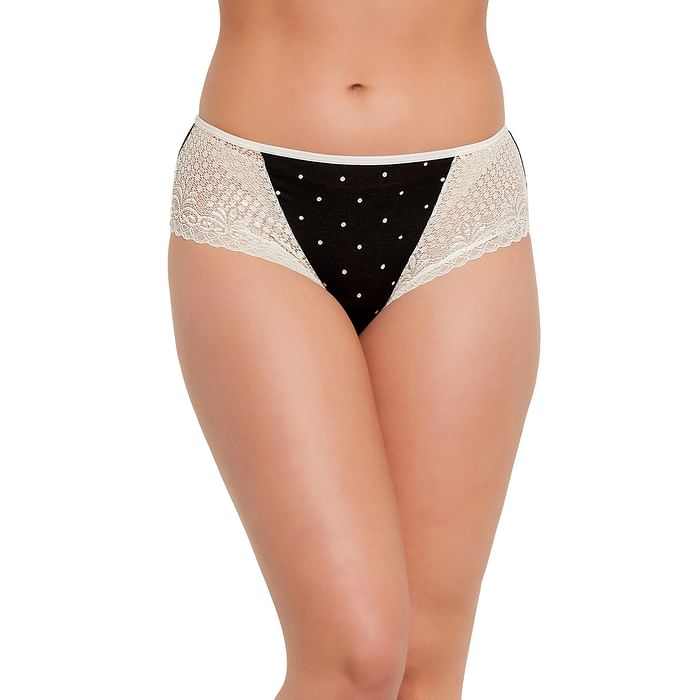 

Clovia Mid Waist Polka Dot Print Hipster Panty with Lace Wings in Black - Cotton - PN2773B13