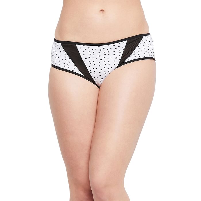 

Clovia Mid Waist Polka Dot Print Hipster Panty with Powernet Inserts in White - Cotton - PN2670B18