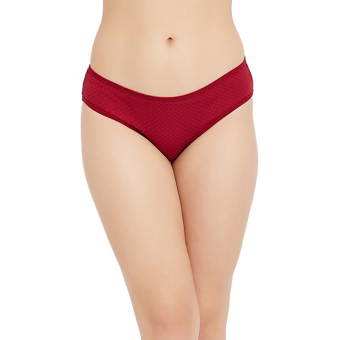 

Clovia Mid Waist Polka Print Bikini Panty in Maroon - Cotton - PN3467M09