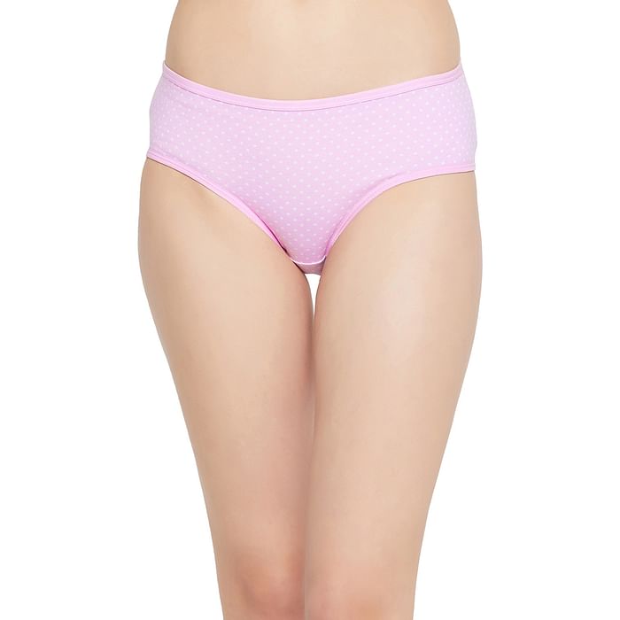 

Clovia Mid Waist Polka Print Hipster Panty in Baby Pink - Cotton - PN3411G22, Light pink