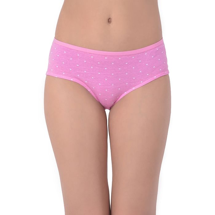 

Clovia Mid Waist Polka Print Hipster Panty in Baby Pink with Inner Elastic- Cotton - PN3464P22, Light pink