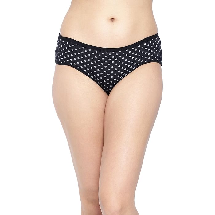 

Clovia Mid Waist Polka Print Hipster Panty in Black - Cotton - PN3464U13