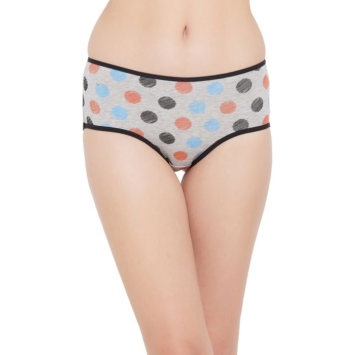 

Clovia Mid Waist Polka Print Hipster Panty in Grey - Cotton - PN2679V01, Light grey