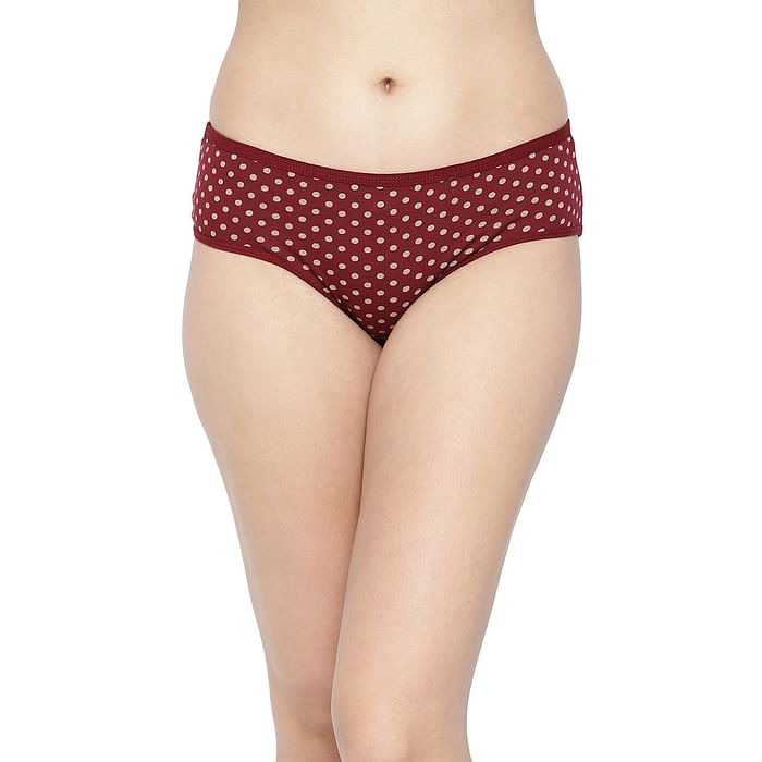 

Clovia Mid Waist Polka Print Hipster Panty in Maroon - Cotton - PN3464U09