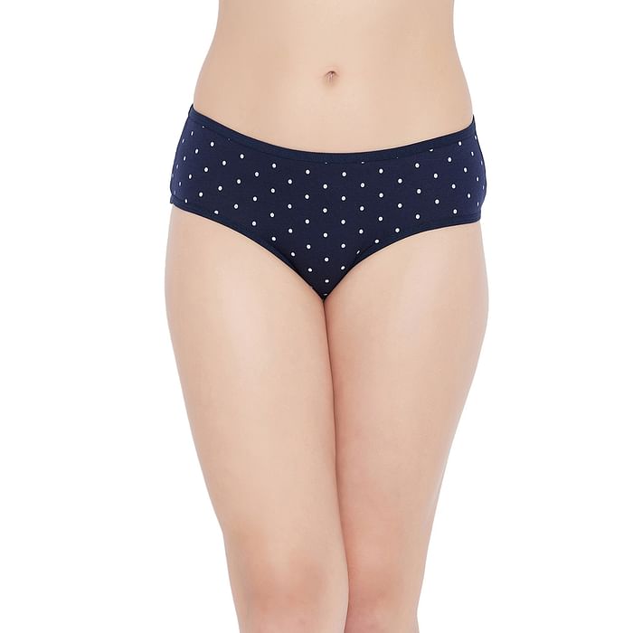 

Clovia Mid Waist Polka Print Hipster Panty in Navy - Cotton - PN3464T08