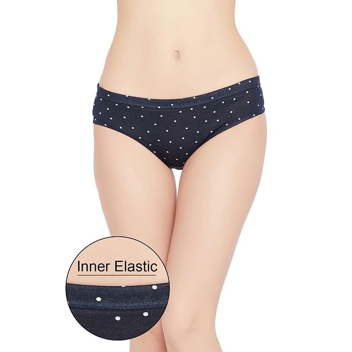 

Clovia Mid Waist Polka Print Hipster Panty in Navy with Inner Elastic - Cotton - PN3076T08