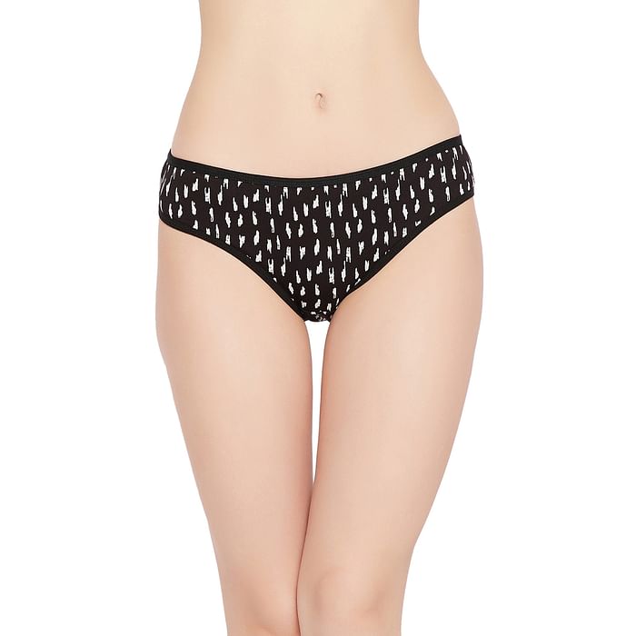 

Clovia Mid Waist Printed Bikini Panty in Black - Cotton - PN3467Y13