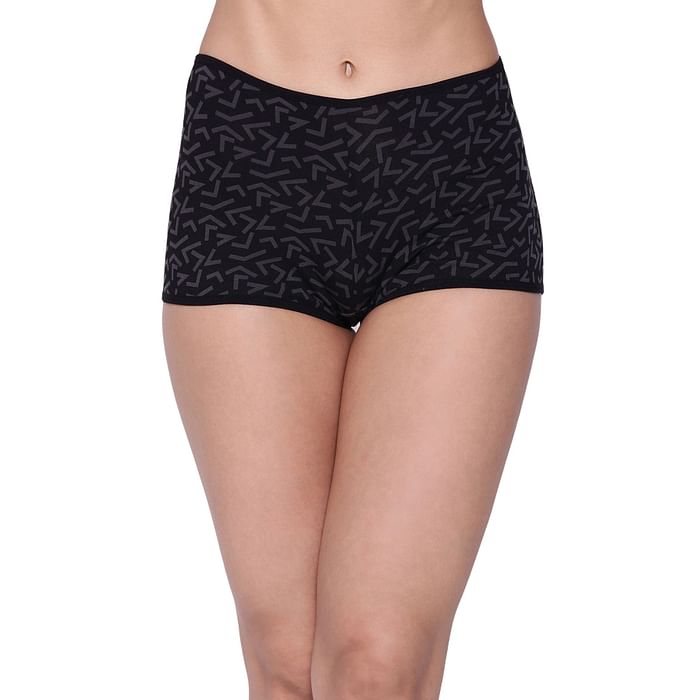 

Clovia Mid Waist Printed Boyshorts in Black - Cotton - PN2260L13