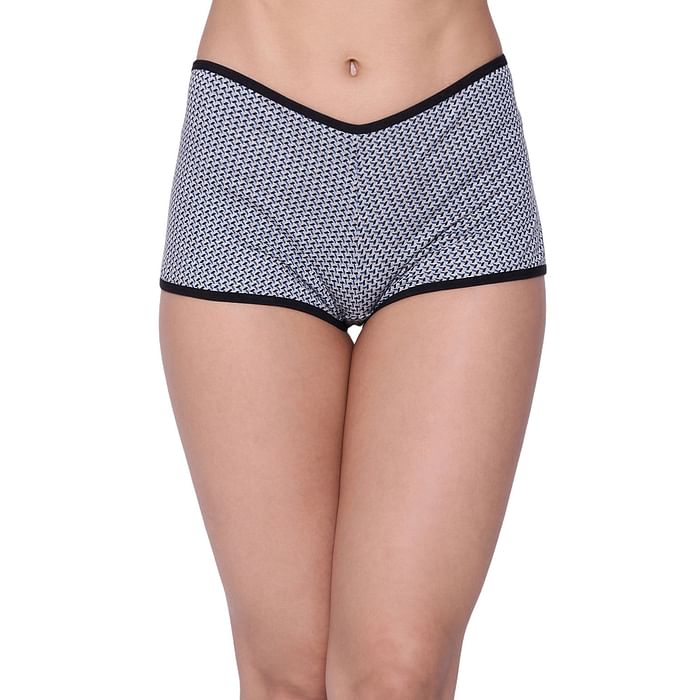 

Clovia Mid Waist Printed Boyshorts in Grey - Cotton - PN2260L01, Light grey