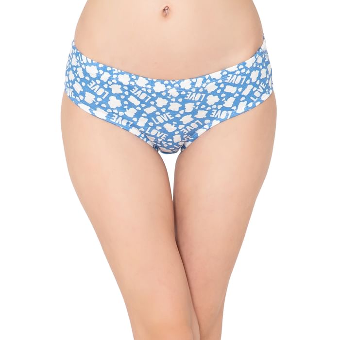 

Clovia Mid Waist Printed Hipster Panty in Baby Blue with Inner Elastic - 100% Cotton - PN3227H03, Light blue