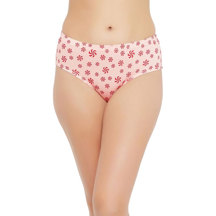 

Clovia Mid Waist Candy Swirl Print Hipster Panty in Baby Pink with Inner Elastic - PN2855C22, Light pink