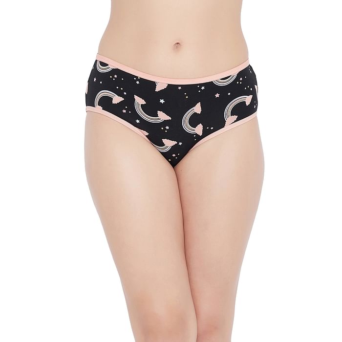 

Clovia Mid Waist Printed Hipster Panty in Black - Cotton - PN2854K13