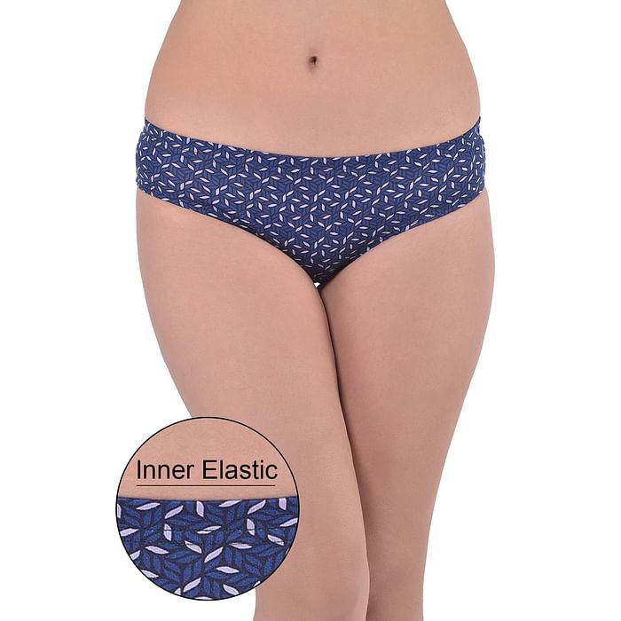 

Clovia Mid Waist Printed Hipster Panty with Inner Elastic in Blue - Cotton - PN3227E08, Navy