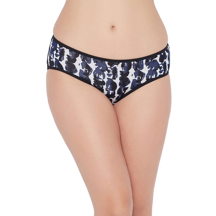 

Clovia Mid Waist Printed Hipster Panty in Blue - Cotton - PN2679B08, Navy