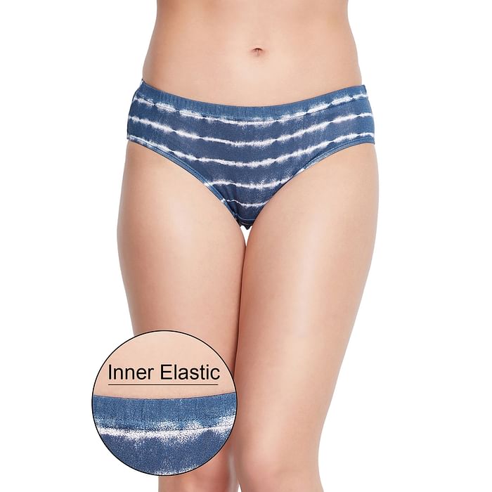 

Clovia Mid Waist Printed Hipster Panty in Blue with Inner Elastic - Cotton - PN2855B08, Navy