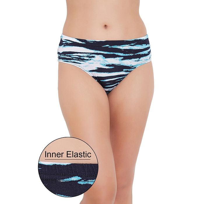 

Clovia Mid Waist Printed Hipster Panty in Blue with Inner Elastic - Cotton - PN3227V03, Light blue