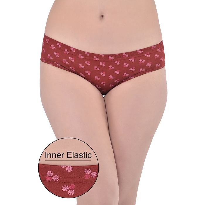

Clovia Mid Waist Concentric Circle Print Hipster Panty with Inner Elastic in Brick Red - Cotton - PN3227O09, Maroon