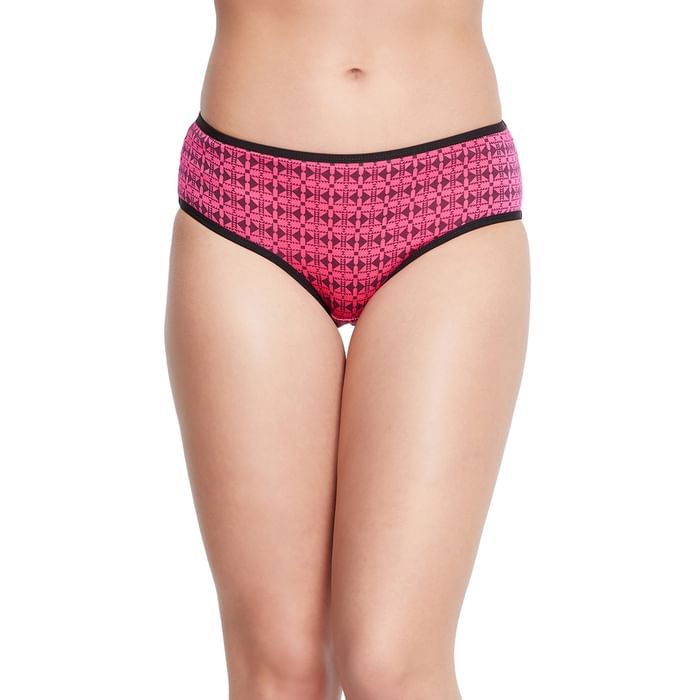 

Clovia Mid Waist Printed Hipster Panty in Bubblegum Pink - Cotton - PN3229U04, Red