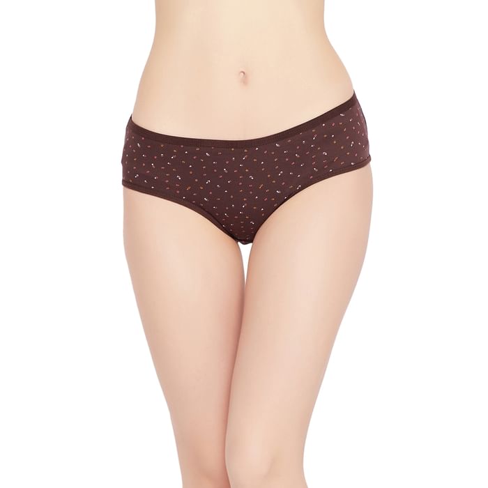 

Clovia Mid Waist Printed Hipster Panty in Chocolate Brown - Cotton - PN3464O06