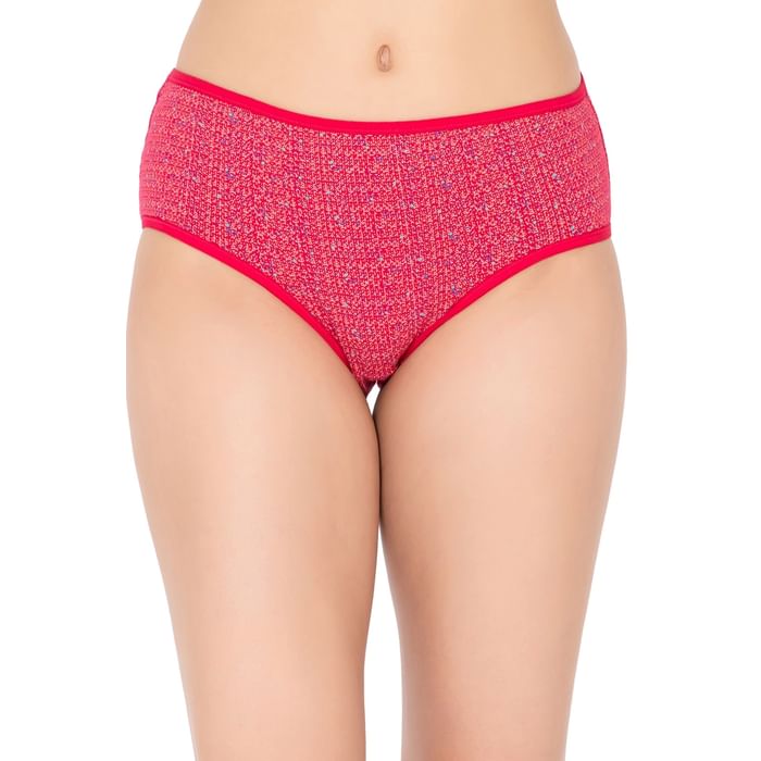 

Clovia Mid Waist Printed Hipster Panty in Cream Magenta - Cotton - PN3411E14, Pink