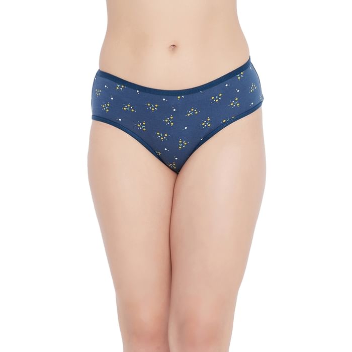 

Clovia Mid Waist Printed Hipster Panty in Dark Blue - Cotton - PN3464Q08, Navy