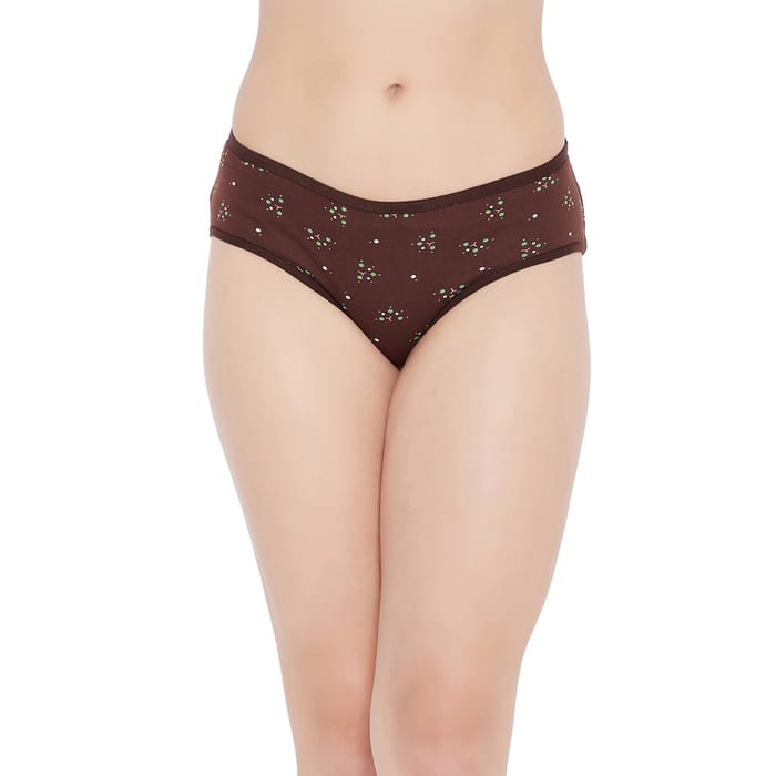 

Clovia Mid Waist Printed Hipster Panty in Dark Brown - Cotton - PN3464Q06
