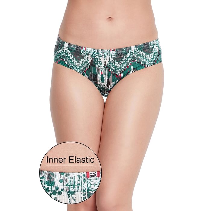 

Clovia Mid Waist Printed Hipster Panty in Dark Green with Inner Elastic - Cotton - PN2855A17