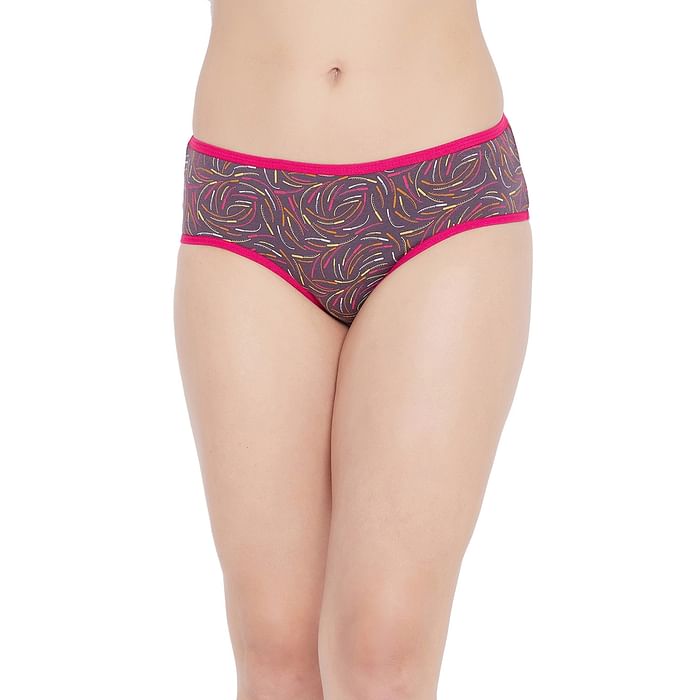 

Clovia Mid Waist Printed Hipster Panty in Dark Grey - Cotton - PN3464V05