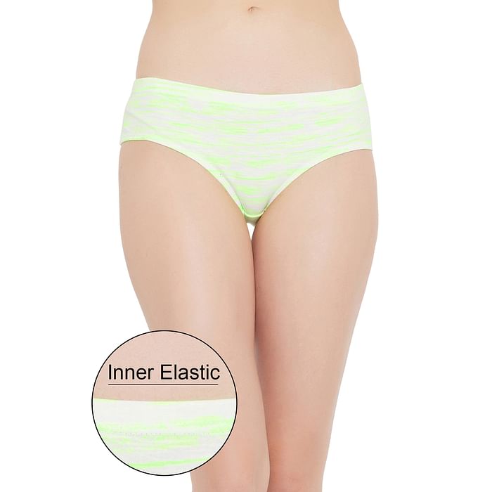 

Clovia Mid Waist Printed Hipster Panty in Fluorescent Green with Inner Elastic - Cotton - PN3076K11, Light green