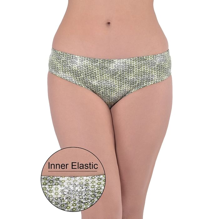Clovia - Clovia Mid Waist Printed Hipster Panty with Inner Elastic in Green – Cotton – PN3227Q17