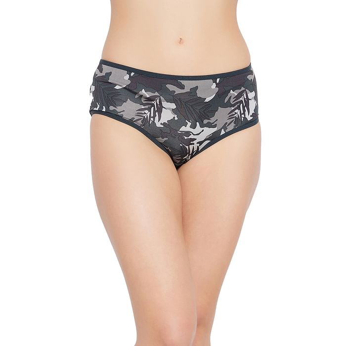 

Clovia Mid Waist Printed Hipster Panty in Grey - PN3404A05, Dark grey