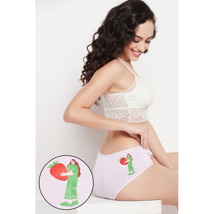 

Clovia Mid Waist Fruit Print Hipster Panty in Lilac - Cotton - PN3297G12, Lavender