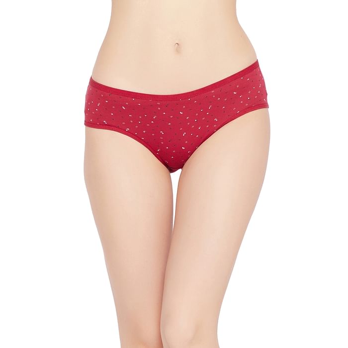 

Clovia Mid Waist Printed Hipster Panty in Maroon - Cotton - PN3464M09