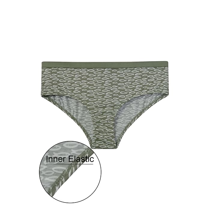 

Clovia Mid Waist Printed Hipster Panty in Moss Green with Inner Elastic - Cotton - PN3329Q17, Dark green